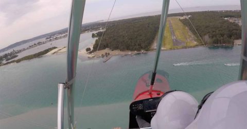 View from the microlight of being on finals coming in to land on runway 07 at Lake Macquarie Airport
